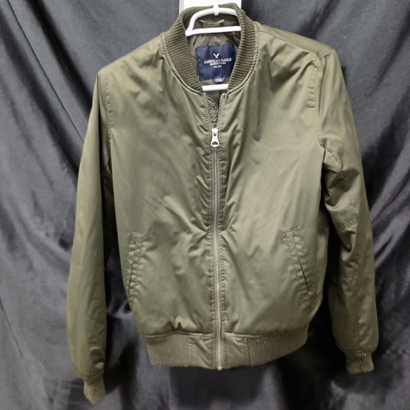 American Eagle Outfitters Green Bomber Jacket with Ribbed Collars - Picture 8 of 9